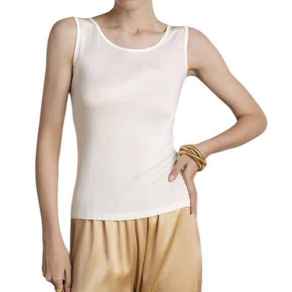 WinterSilks Tank Top Womens Petite Large White 100% Silk Lightweight Scoop Neck - Picture 1 of 10